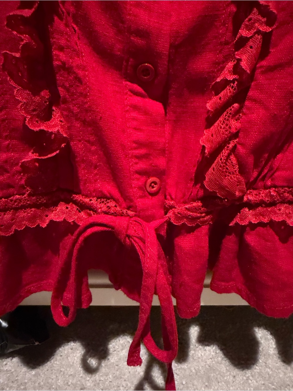 SHEIN Red Ruffle Button-Front Top - Picture 3 of 6